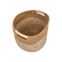 Корзина-кашпо круглая с ручками, набор из 3 шт, водоросли/текстиль, натуральный/коричневый, FA35-38 - вид 2 миниатюра