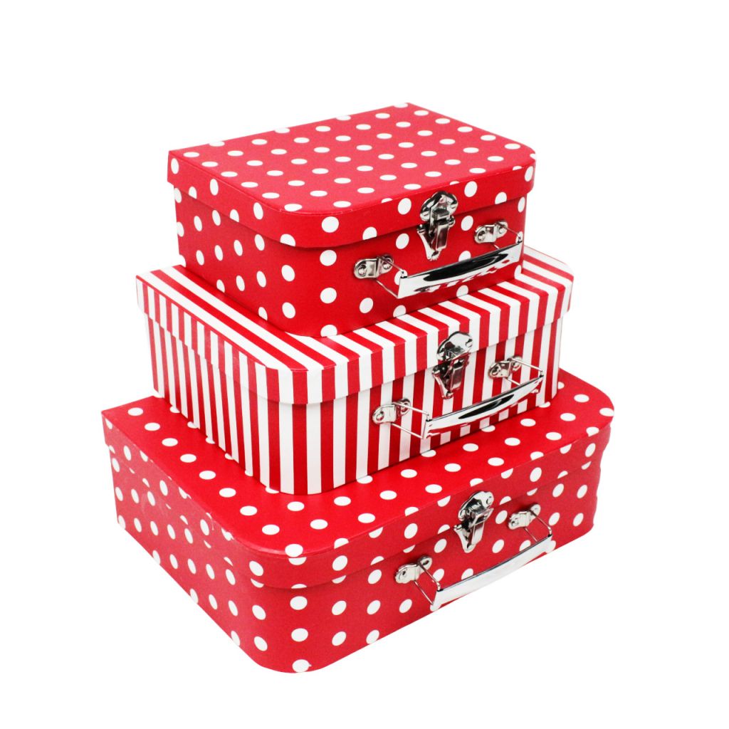 Коробка чемодан Горох, набор из 3 шт, красный, Z32-3