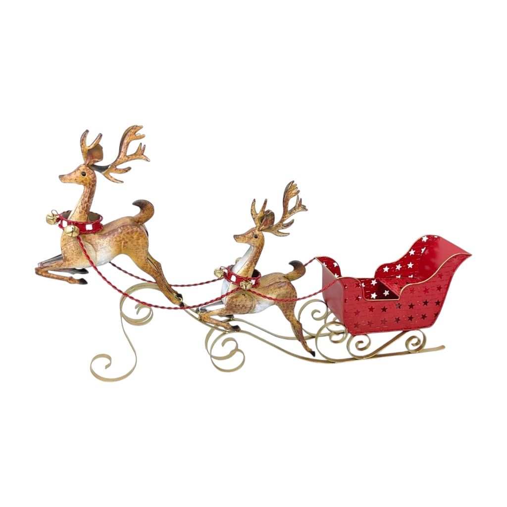 Фигура декоративная Сани с оленями новогодние h50 х 75 х 14.5 см, металл, красный/золото, FA42-37 Фигура декоративная Сани с оленями новогодние h50 х 75 х 14.5 см, металл, красный/золото, FA42-37