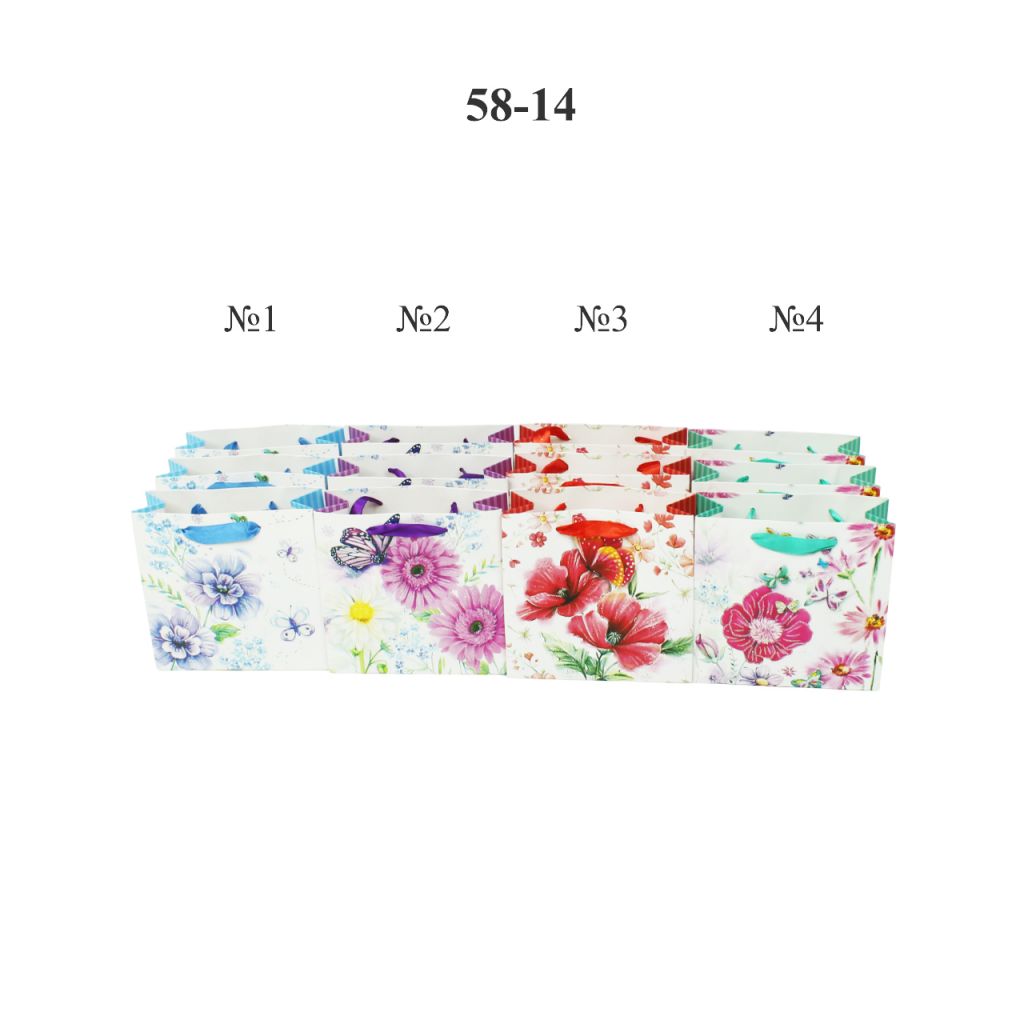 Сумка бумажная 14 х 15 х 6 см, Цветочная коллекция, 12 шт, Z58 Сумка бумажная 14 х 15 х 6 см, Цветочная коллекция, 12 шт, Z58
