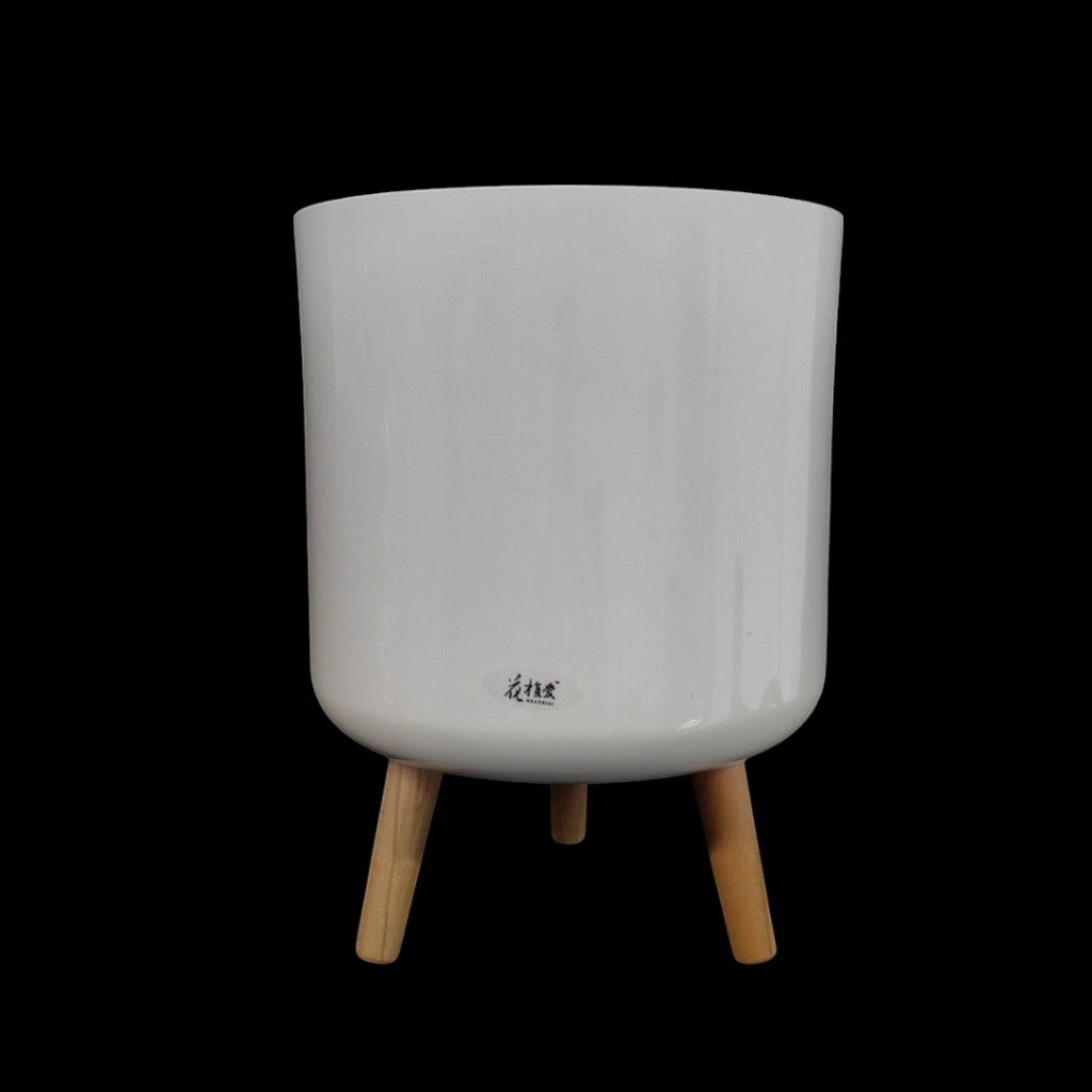 Кашпо пластиковое на деревянных ножках, h42(30) х d31 см, белый, FA30-37 Кашпо пластиковое на деревянных ножках, h42(30) х d31 см, белый, FA30-37