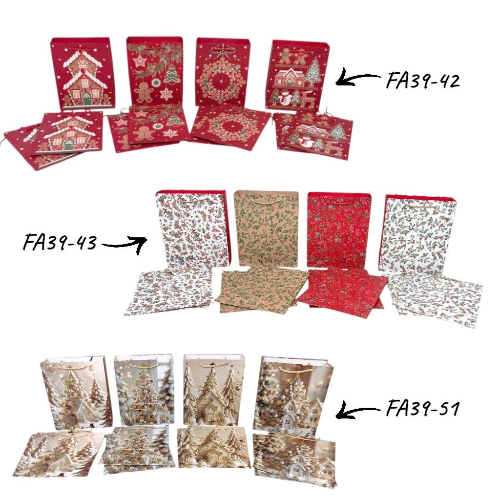 Сумка бумажная 32 х 26 х 11 см, Новогодний дизайн, 12 шт, FA39 Сумка бумажная 32 х 26 х 11 см, Новогодний дизайн, 12 шт, FA39