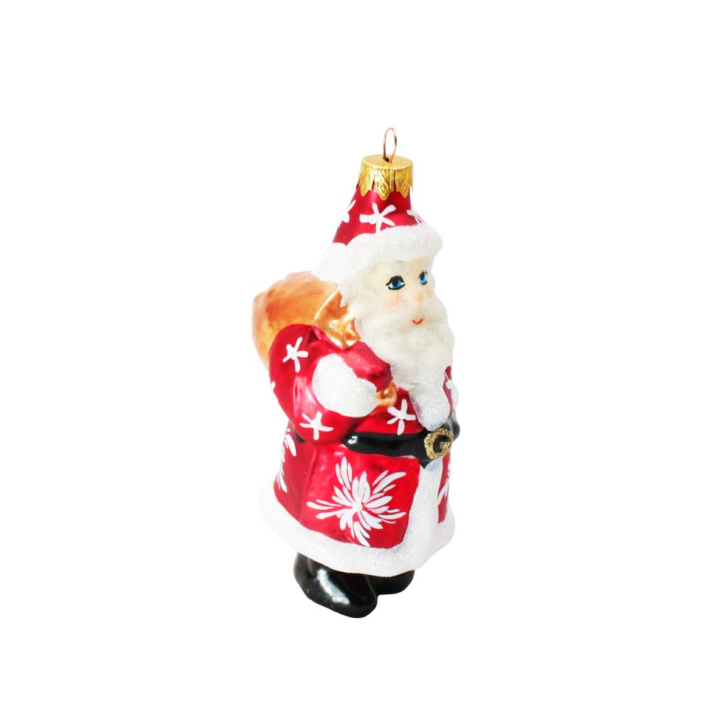 Елочное украшение Дед Мороз в красной шубе с мешком 15 см, стекло