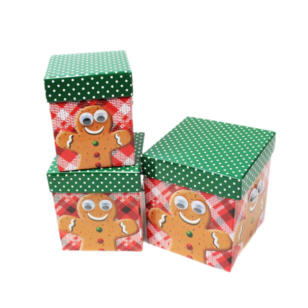 Коробка квадратная Печенька/Дед Мороз, набор из 3 шт, Z13-13