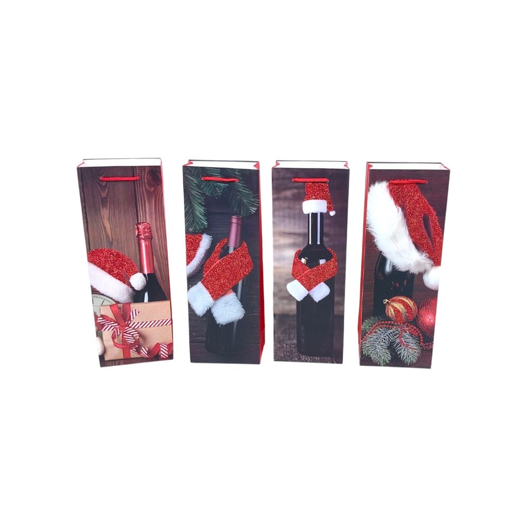Сумка бумажная под бутылку 35 х 12 х 9 см, Новогодний дизайн, 12 шт, FA39-26 Сумка бумажная под бутылку 35 х 12 х 9 см, Новогодний дизайн, 12 шт, FA39-26
