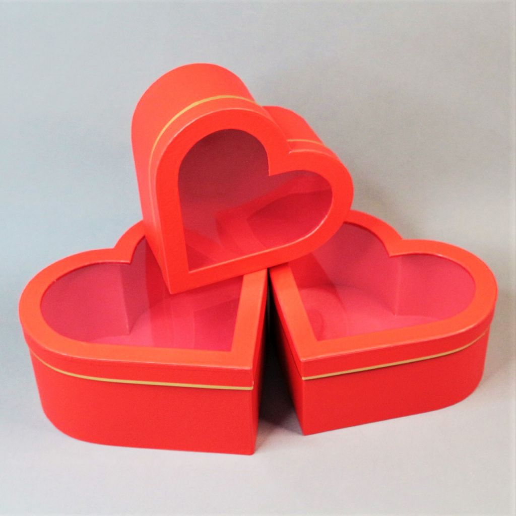 Коробка сердце с прозрачной крышкой, набор из 3 шт, Z20-27