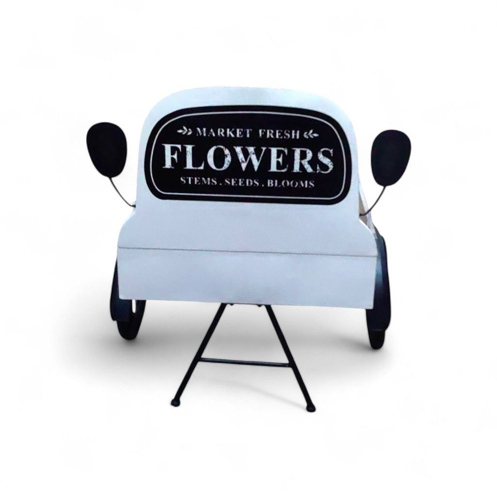 Подставка металлическая для цветов Тачка на колесах h67 х 50 х 50 см, белый/черный, FA42-35 Подставка металлическая для цветов Тачка на колесах h67 х 50 х 50 см, белый/черный, FA42-35