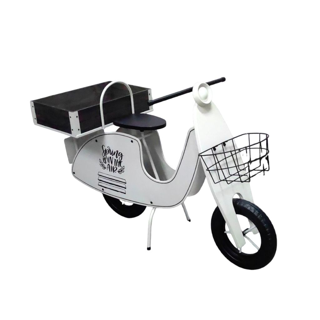 Подставка металлическая для цветов Мотороллер h70 х 102 х 46 см, белый/черный, FA42-36 Подставка металлическая для цветов Мотороллер h70 х 102 х 46 см, белый/черный, FA42-36