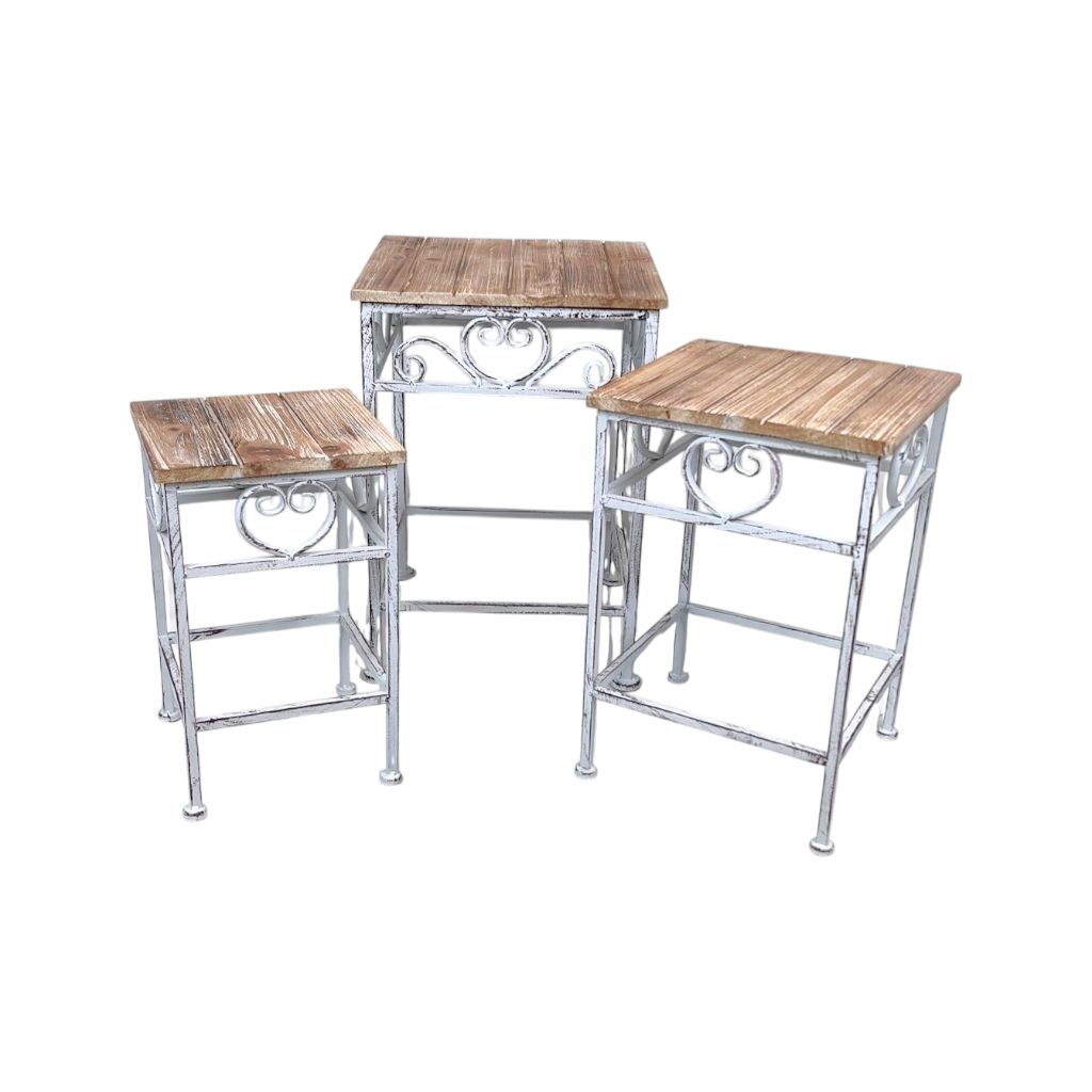 Подставка для цветов Квадратная, набор из 3 шт, металл/дерево, белый, FA42-43 Подставка для цветов Квадратная, набор из 3 шт, металл/дерево, белый, FA42-43