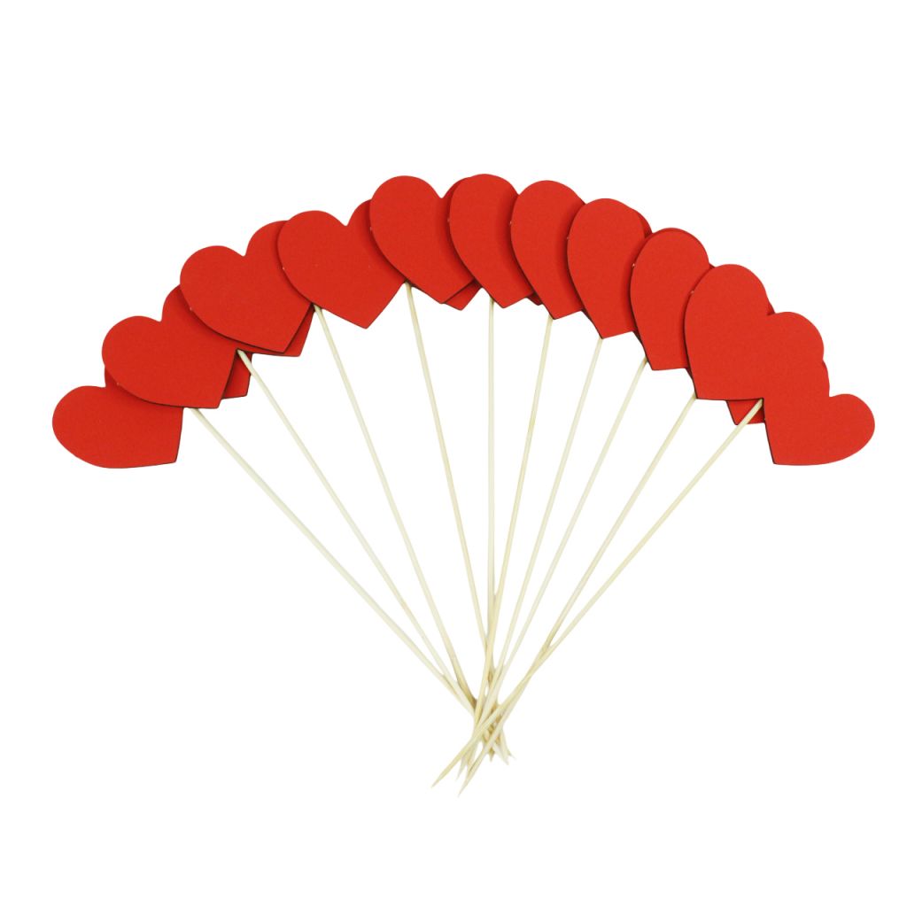 Топпер Сердечки цельные 10 х 28 см, 10 шт, МДФ, красный Топпер Сердечки цельные 10 х 28 см, 10 шт, МДФ, красный