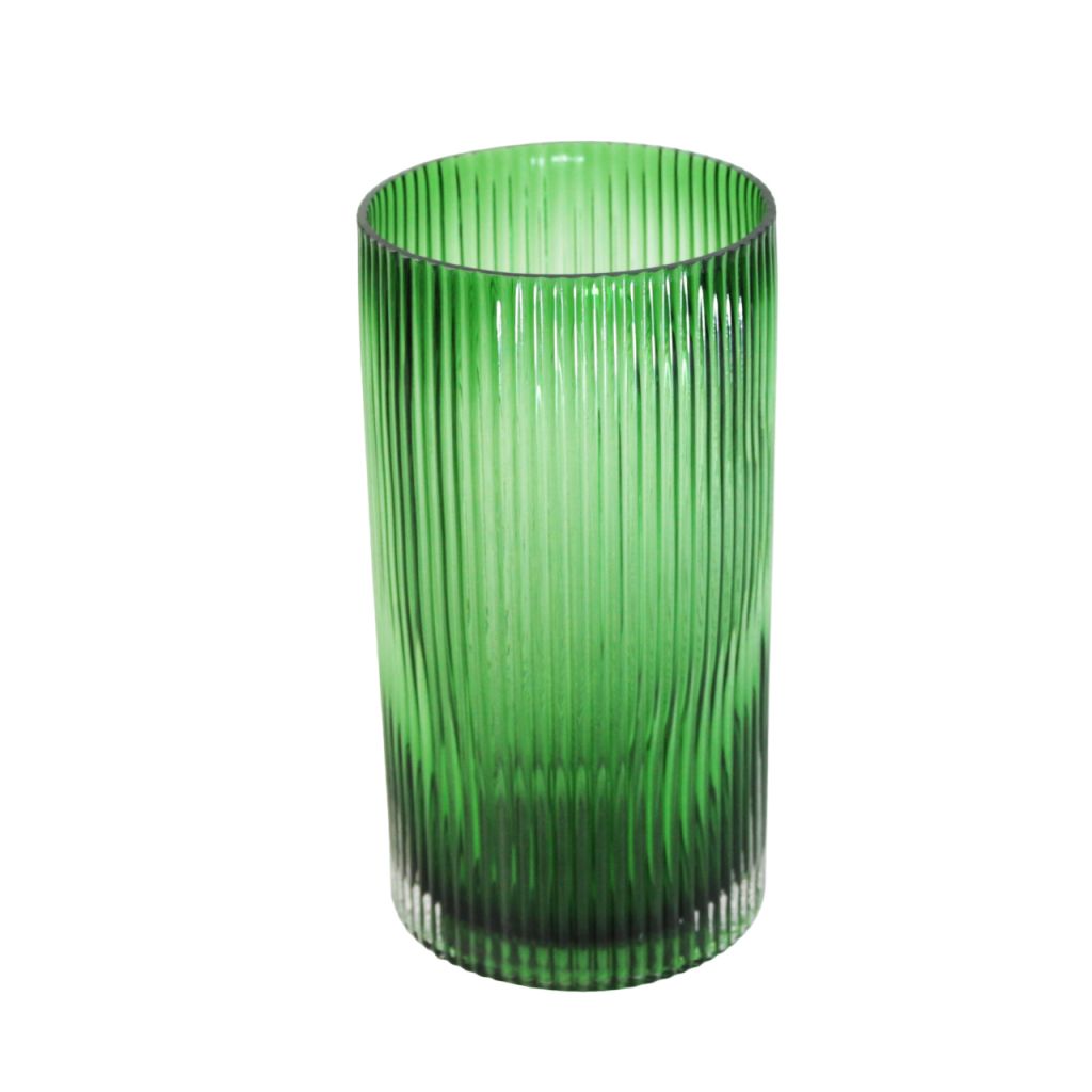 Ваза стеклянная Цилиндр рельефный d14 х h28 см, темно-зеленый, Z24-55