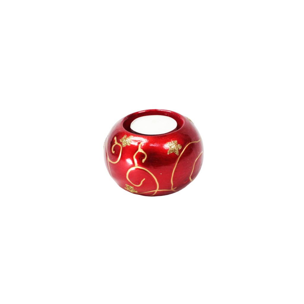 Подсвечник керамический Новогодний, d9 х h6 см, красный