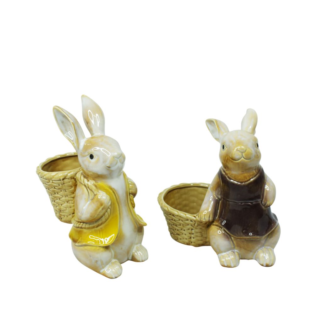 Кашпо керамическое Заяц с лукошком, FA 17-15 Кашпо керамическое Заяц с лукошком, FA 17-15