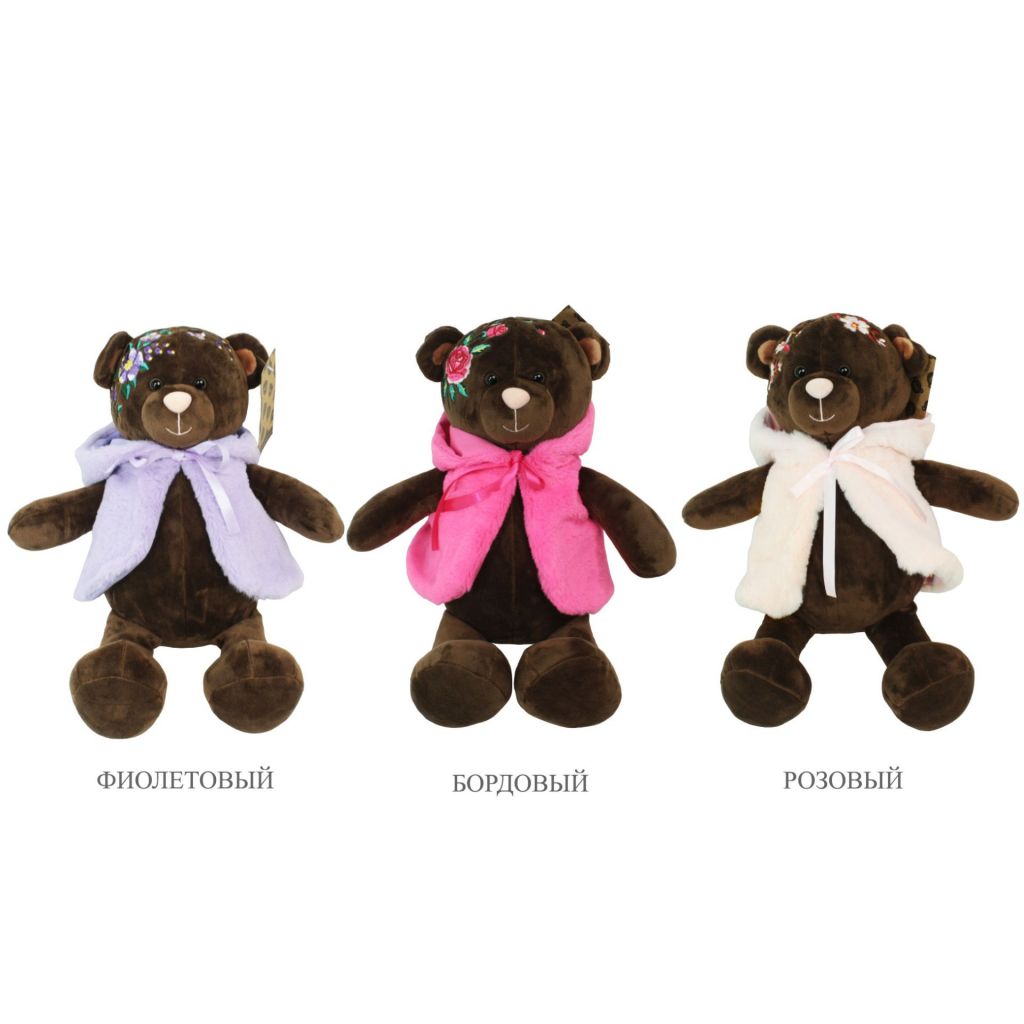 Мягкая игрушка Медведь в жилетке Bloom Collection h35 см, темно-коричневый