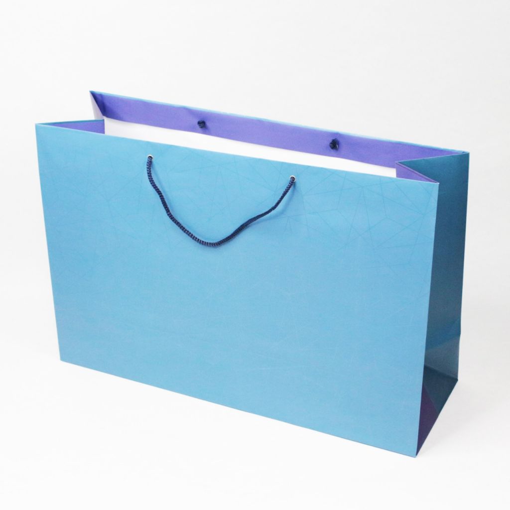 Сумка бумажная горизонтальная Кристалл, 40 х 60 х 20 см, 1 шт, темно-голубой, XL