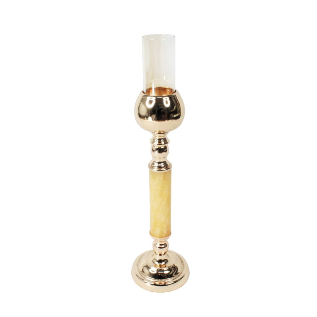 Подсвечник металлический со стеклянной колбой Янтарь h34(44) см, золото, W82-23