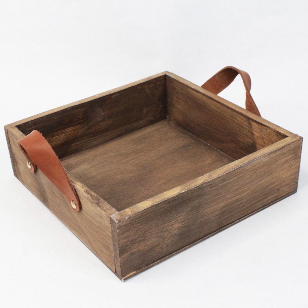 Ящик деревянный для цветов и подарков с декоративным элементом 25 х 25 х 7,5 см, в ассортименте