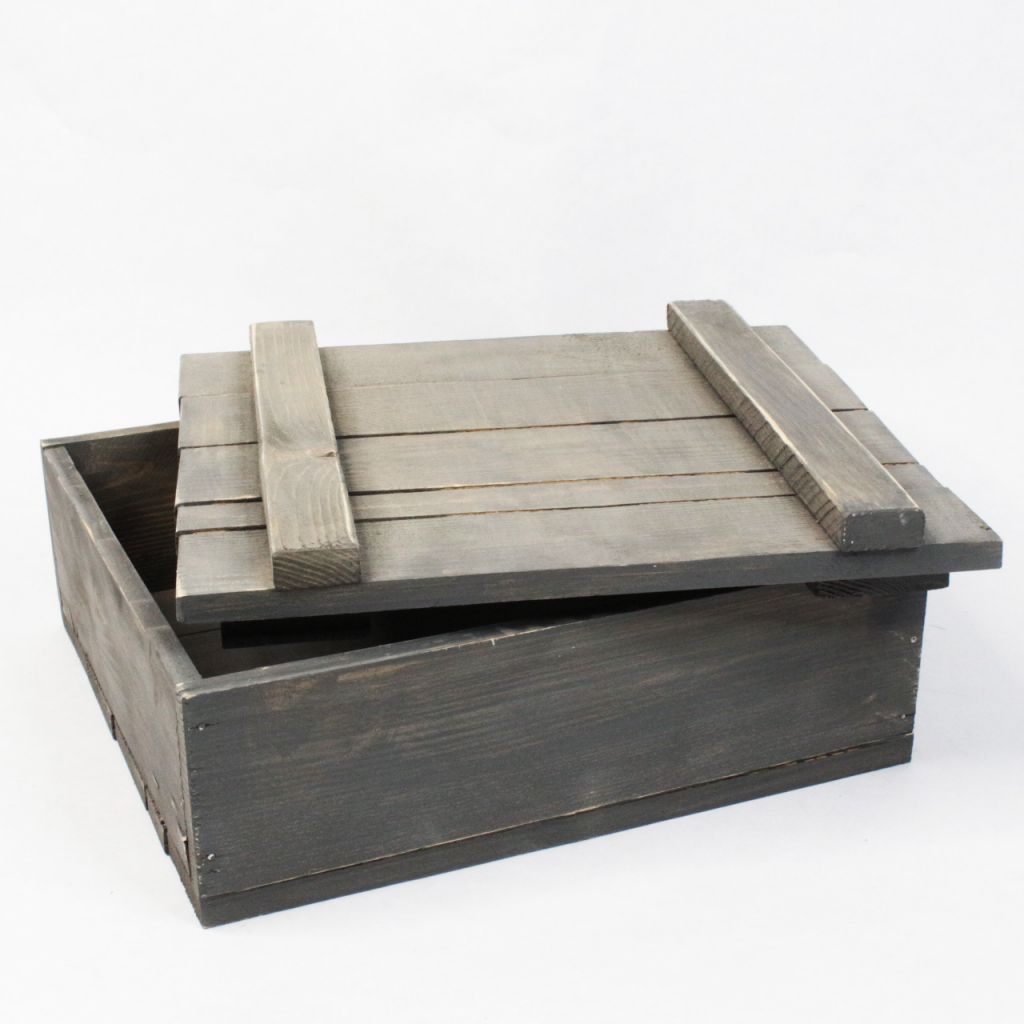 Ящик деревянный для цветов и подарков с крышкой 25,5 х 28 х 10 см, серый