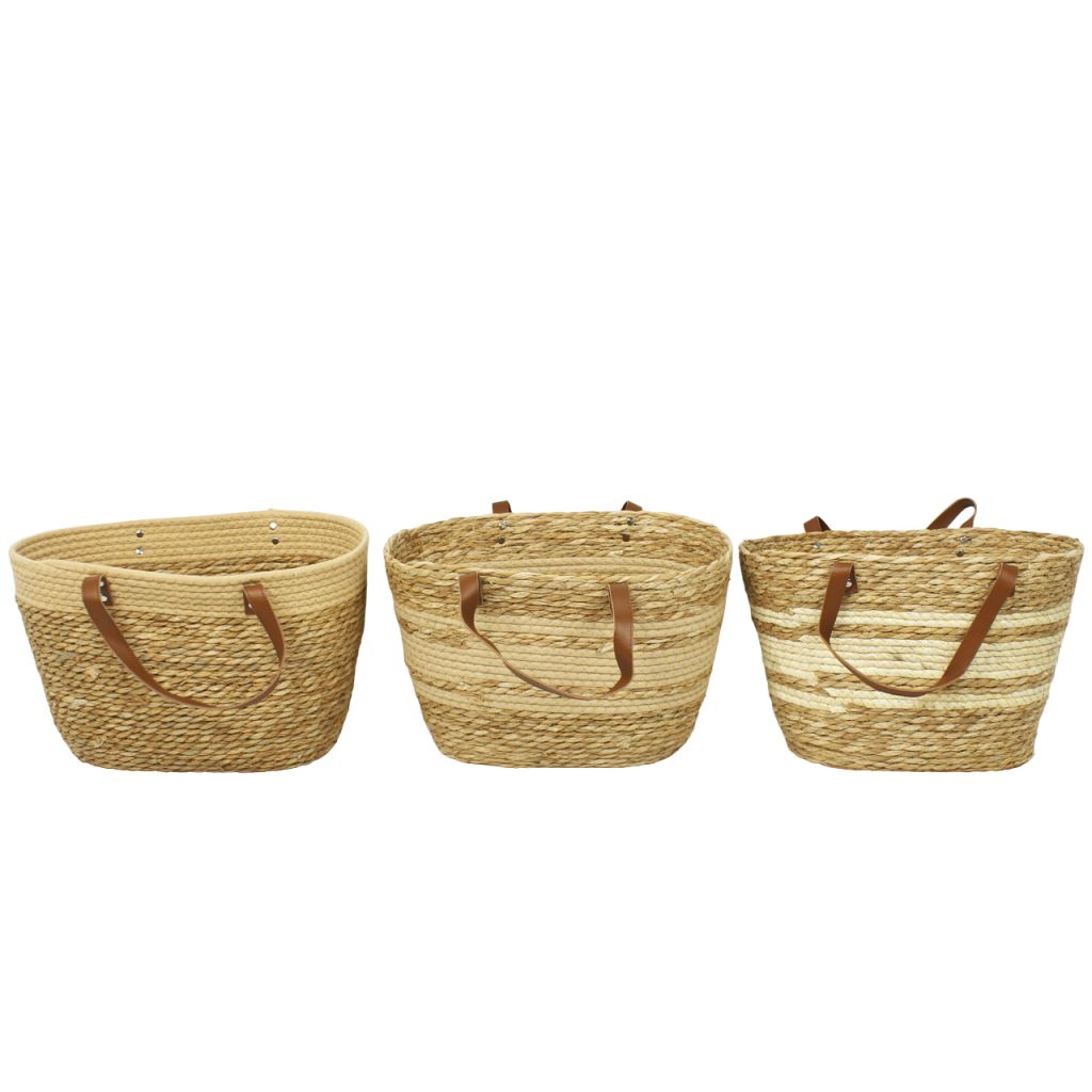 Корзина овальная Сумка с кожаными ручками h27 х 20 х 42 см, водоросли, FA9-11 Корзина овальная Сумка с кожаными ручками h27 х 20 х 42 см, водоросли, FA9-11