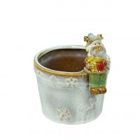 Кашпо керамическое Новогодний декор d13 х h12 см, коричневый/белый, FA17-5 - вид 3 миниатюра