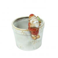 Кашпо керамическое Новогодний декор d13 х h12 см, коричневый/белый, FA17-5 - вид 1 миниатюра