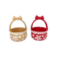 Кашпо керамическое с ручкой Новогодний узор, d14 см, FA46-3 Кашпо керамическое с ручкой Новогодний узор, d14 см, FA46-3