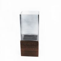 Ваза стеклянная с деревянным декором Трансформер 25 х 10 х 10 см, серая дымка, Z24-5 - вид 1 миниатюра
