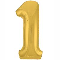 Шар фольгированный цифра 1, золото, 102 см - вид 1 миниатюра