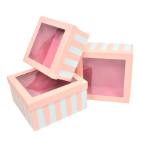 Коробка квадратная с крышкой окном Love you, набор из 3 шт, розовый/белый, Z3-42 - вид 1 миниатюра