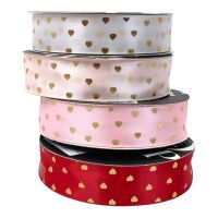 Лента атласная Золотые сердечки, 2.5 см х 33 ярда, FA27-11 Лента атласная Золотые сердечки, 2.5 см х 33 ярда, FA27-11