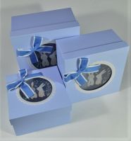 Коробка квадратная с прозрачной крышкой Кролики, набор из 3 шт, голубой, W92-5 - вид 2 миниатюра