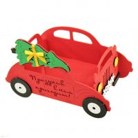 Кашпо Новогодний автомобиль, 23 х 13 х 14,5 см, МДФ, красный/желтый - вид 1 миниатюра