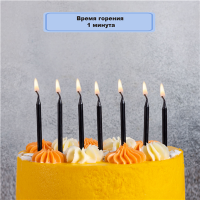 Свечи для торта 10 см, 12 шт, черный, 1502-5233 - вид 1 миниатюра