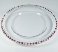 Тарелка стеклянная d28 см, прозрачная с рифленым краем, розовое золото, М80-4 - вид 1 миниатюра