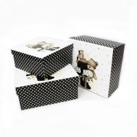 Коробка квадратная Мишка с подарками, набор из 3 шт, черный/белый, Z13-2 - вид 1 миниатюра