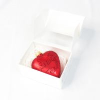 Елочное украшение Сердце красное с красным орнаментом 8 см, стекло - вид 2 миниатюра