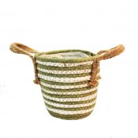 Кашпо плетеное с ручками, h13 х d14 см, белый/зеленый, W61-9 - вид 1 миниатюра