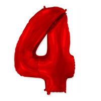 Шар фольгированный цифра 4, красный, 102 см - вид 1 миниатюра