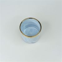 Кашпо керамическое Мрамор с золотой каймой, h7,5 х d7,5 см, голубой, Z1-32 - вид 1 миниатюра
