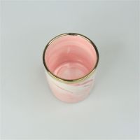 Кашпо керамическое Мрамор с золотой каймой, h9,5 х d7,5 см, розовый, Z1-33 - вид 1 миниатюра