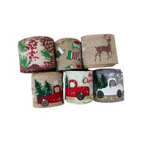 Лента лен с Новогодним дизайном 5 см х 3 ярда, набор из 6 шт, FA38-36 Лента лен с Новогодним дизайном 5 см х 3 ярда, набор из 6 шт, FA38-36