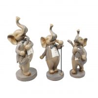 Фигура Слоны музыканты, комплект из 3 шт,полистоун, W26-40 - вид 1 миниатюра