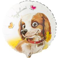 Шар фольгированный Поздравляю Собака с цветком, 45 см - вид 1 миниатюра