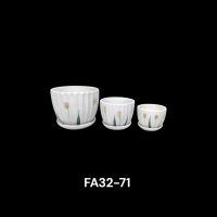 Кашпо керамическое с поддоном Цветы, набор их 3 шт, белый, FA32-71 - вид 1 миниатюра