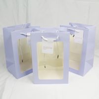 Сумка бумажная с пластиковый окном 30 х 20 х 15 см, 12 шт, пастель микс, Z23-32 - вид 2 миниатюра