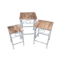 Подставка для цветов Квадратная, набор из 3 шт, металл/дерево, белый, FA42-43 - вид 1 миниатюра