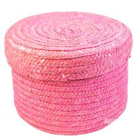 Кашпо плетеное с крышкой 2 шт, солома, розовый, М31-10 - вид 1 миниатюра
