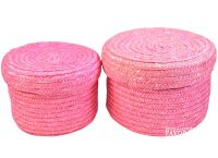 Кашпо плетеное с крышкой 2 шт, солома, розовый, М31-10 - вид 1 миниатюра
