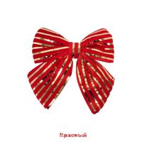 Бант Новогодний с золотыми полосами 22 х 26 см, бархат, FA39-19 - вид 2 миниатюра