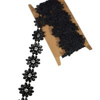 Тесьма кружевная Цветок, черный, 1,7 м - вид 1 миниатюра